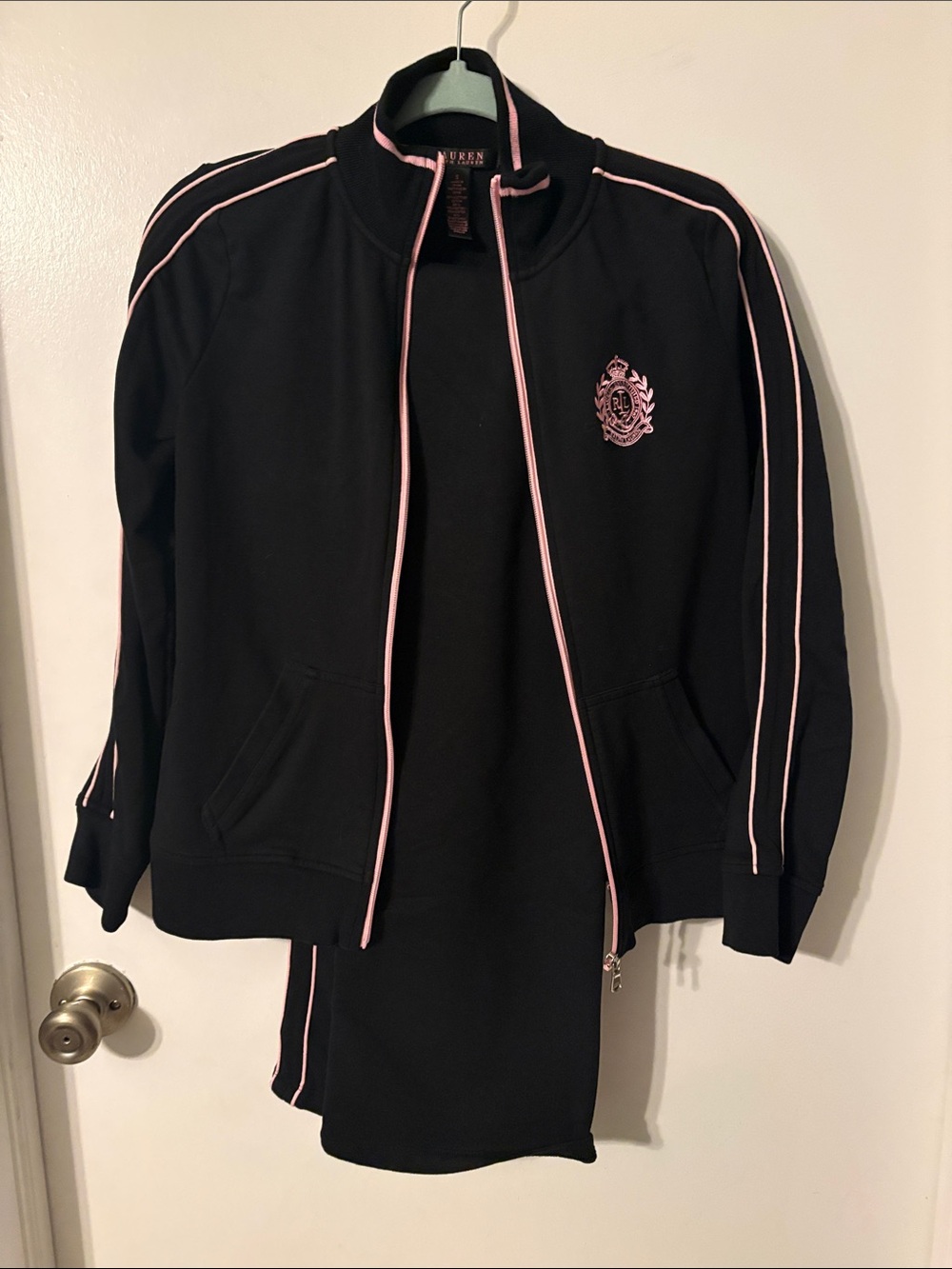 Ralph Lauren Black Bomber Jacket and pants with Pink Piping
